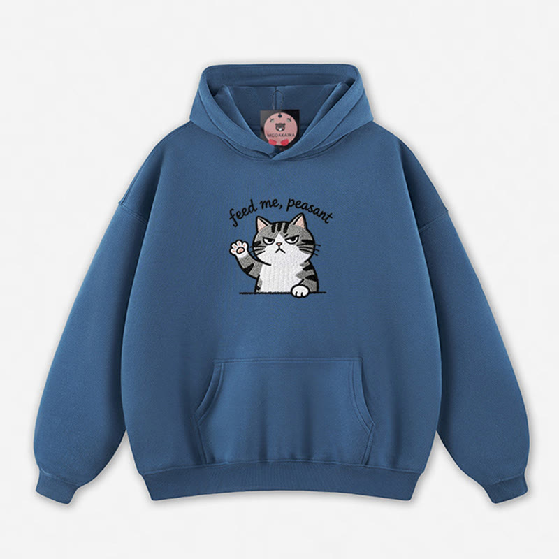 FEED ME, PEASANT 猫の足を上げるグラフィック ルーズパーカー - Dark Blue - 5XL - image 5