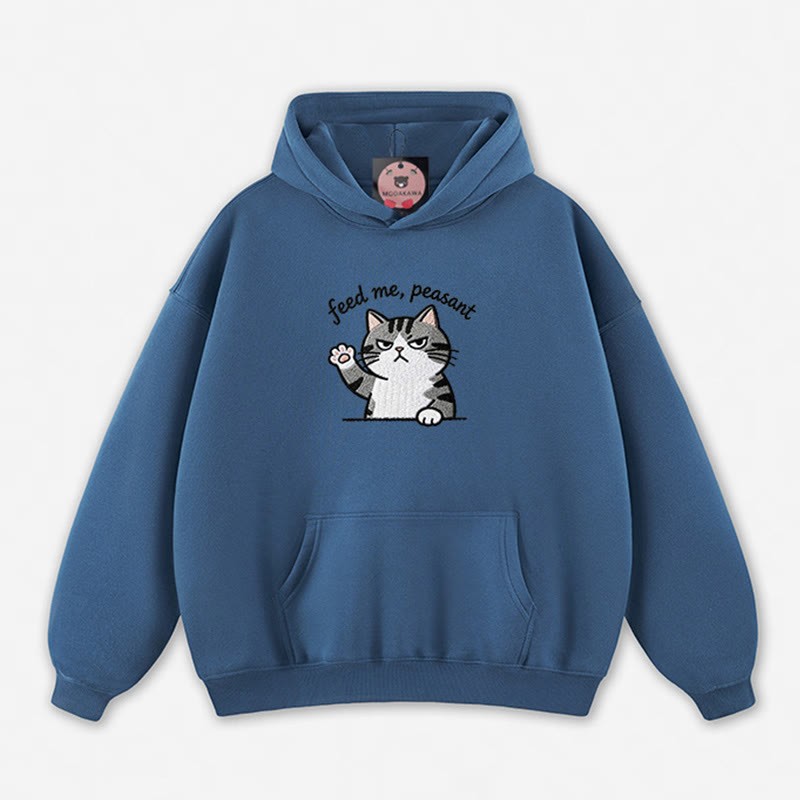 FEED ME, PEASANT 猫の足を上げるグラフィック ルーズパーカー - Dark Blue - 5XL - image 5