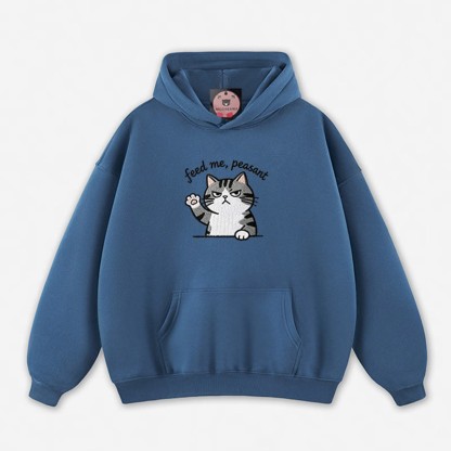 FEED ME, PEASANT 猫の足を上げるグラフィック ルーズパーカー - Dark Blue - 5XL - image 5