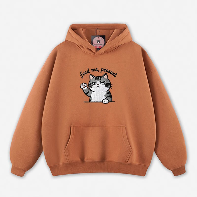 FEED ME, PEASANT 猫の足を上げるグラフィック ルーズパーカー - Light Brown - 5XL - image 3