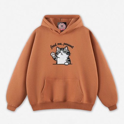 FEED ME, PEASANT 猫の足を上げるグラフィック ルーズパーカー - Light Brown - 5XL - image 3