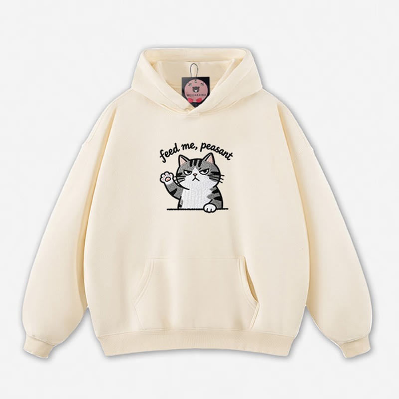 FEED ME, PEASANT 猫の足を上げるグラフィック ルーズパーカー - Apricot - 5XL - image 7
