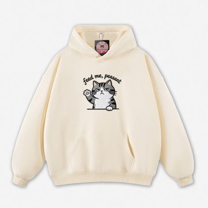 FEED ME, PEASANT 猫の足を上げるグラフィック ルーズパーカー - Apricot - 5XL - image 7