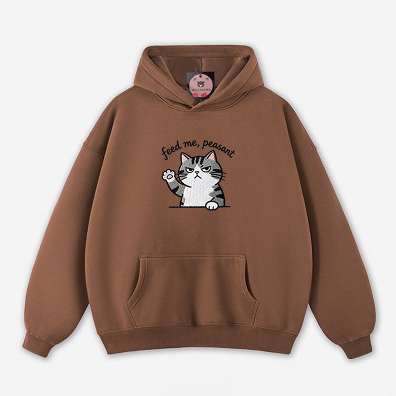 FEED ME, PEASANT 猫の足を上げるグラフィック ルーズパーカー - Brown - 5XL - image 9
