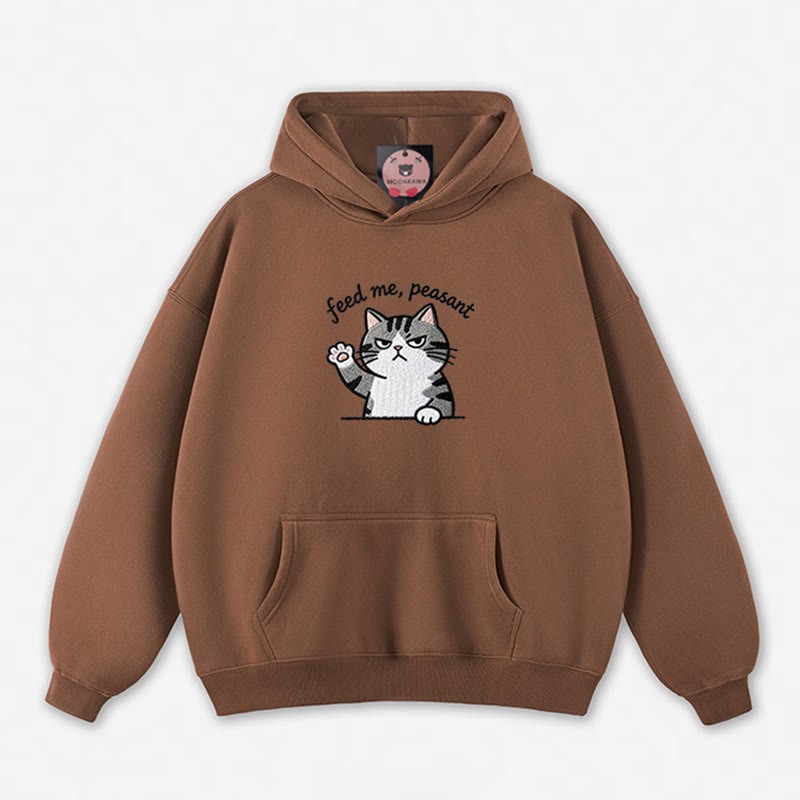 FEED ME, PEASANT 猫の足を上げるグラフィック ルーズパーカー - Brown - 5XL - image 9