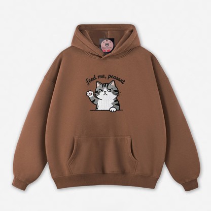 FEED ME, PEASANT 猫の足を上げるグラフィック ルーズパーカー - Brown - 5XL - image 9