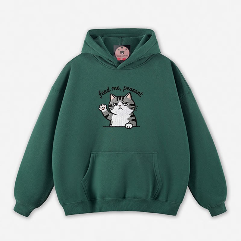 FEED ME, PEASANT 猫の足を上げるグラフィック ルーズパーカー - Green - 5XL - image 2