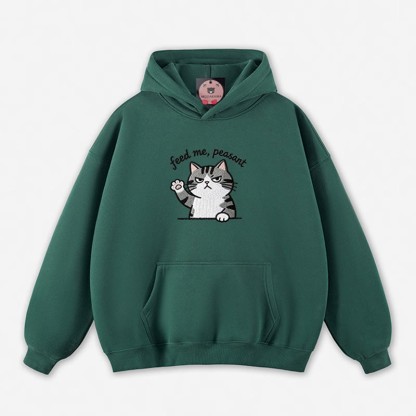 FEED ME, PEASANT 猫の足を上げるグラフィック ルーズパーカー - Green - 5XL - image 2