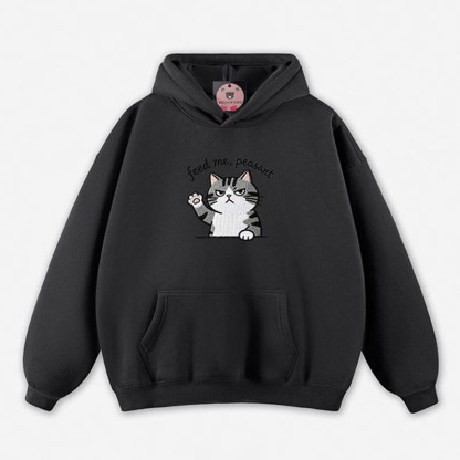 FEED ME, PEASANT 猫の足を上げるグラフィック ルーズパーカー - Black - 5XL - image 1
