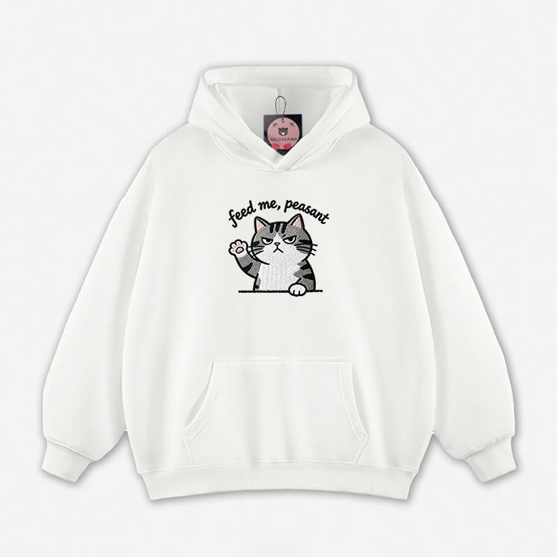 FEED ME, PEASANT 猫の足を上げるグラフィック ルーズパーカー - White - 5XL - image 6