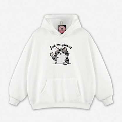 FEED ME, PEASANT 猫の足を上げるグラフィック ルーズパーカー - White - 5XL - image 6