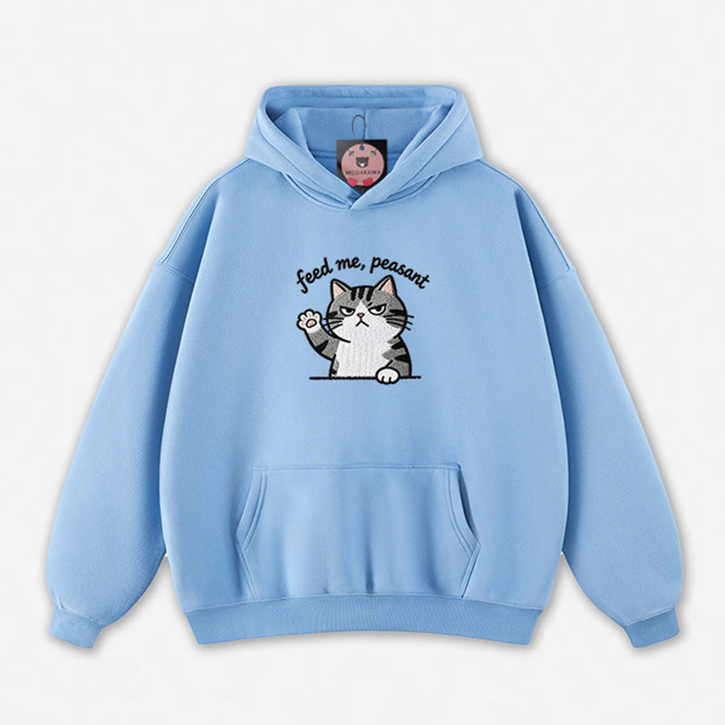 FEED ME, PEASANT 猫の足を上げるグラフィック ルーズパーカー - Blue - 5XL - image 4