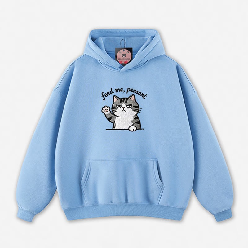 FEED ME, PEASANT 猫の足を上げるグラフィック ルーズパーカー - Blue - 5XL - image 4