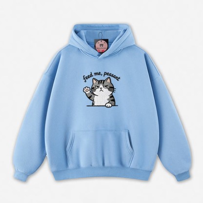 FEED ME, PEASANT 猫の足を上げるグラフィック ルーズパーカー - Blue - 5XL - image 4