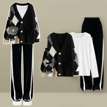 ロンバスプリントカーディガンセーター 長袖Tシャツ カジュアルパンツ マッチングコーデ - image 1