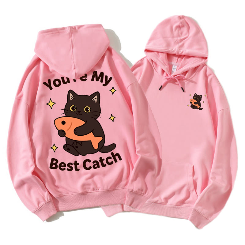 魚を抱くキティのグラフィックカップルマッチングパーカー - Pink B - 5XL - image 11