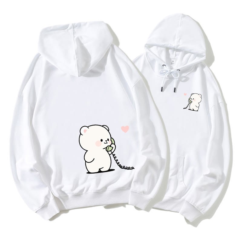 電話で話しているクマとウサギのグラフィックカップルマッチングパーカー - White A - 5XL - image 6