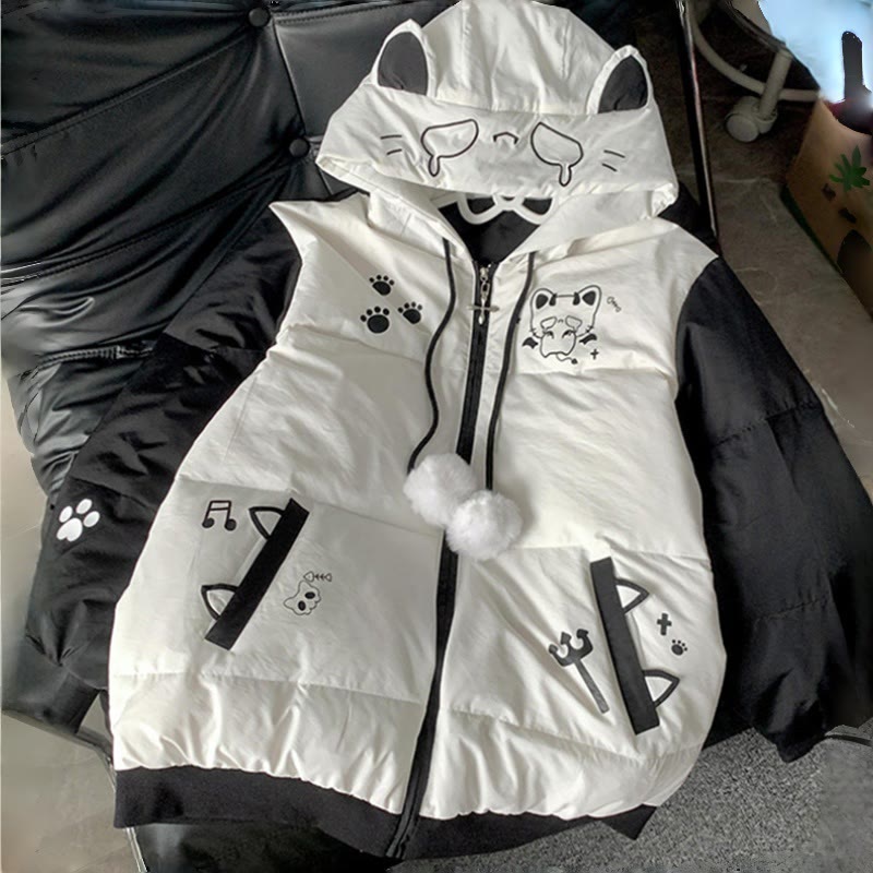 猫耳フード付きパファージャケット - image 1