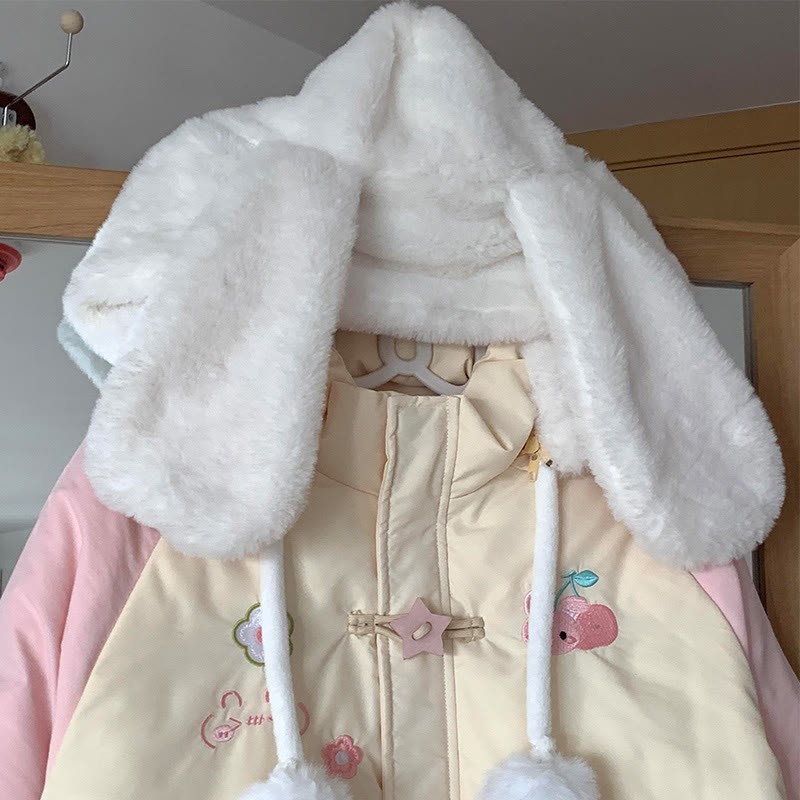 バニーイヤーカラーブロックフード付きパファージャケット - image 2