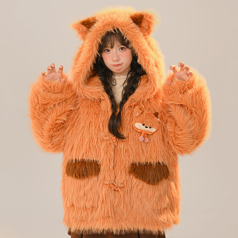 キツネの耳付きぬいぐるみフード付きコート - Orange - 2XL - image 2