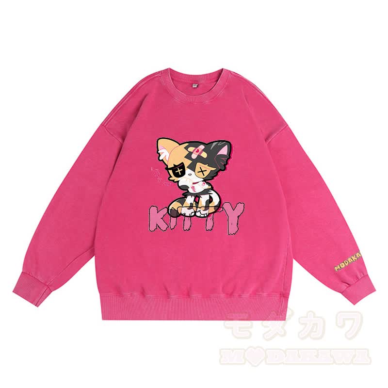 悲しいキティのグラフィック ダーク 美的 ユニセックス ヴィンテージ ウォッシュ スウェットシャツ - ローズレッド - 3XL - image 1