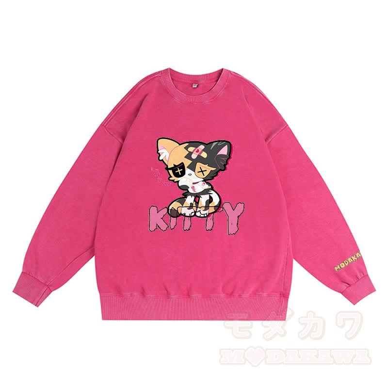 悲しいキティのグラフィック ダーク 美的 ユニセックス ヴィンテージ ウォッシュ スウェットシャツ - ローズレッド - 3XL - image 1