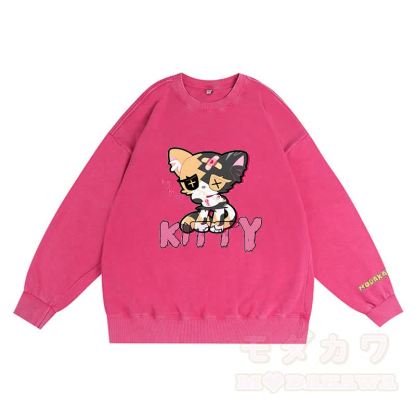 悲しいキティのグラフィック ダーク 美的 ユニセックス ヴィンテージ ウォッシュ スウェットシャツ - ローズレッド - 3XL - image 1