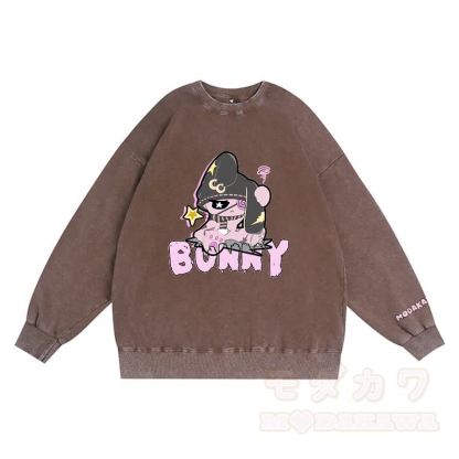 アンハッピーバニーグラフィックダーク美学ユニセックスヴィンテージウォッシュスウェットシャツ - 茶色 - 3XL - image 4