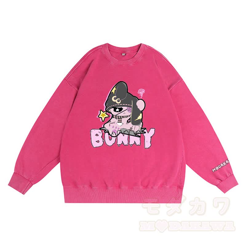 アンハッピーバニーグラフィックダーク美学ユニセックスヴィンテージウォッシュスウェットシャツ - ローズレッド - 3XL - image 2