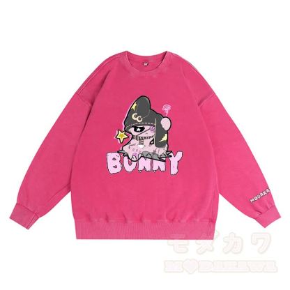 アンハッピーバニーグラフィックダーク美学ユニセックスヴィンテージウォッシュスウェットシャツ - ローズレッド - 3XL - image 2