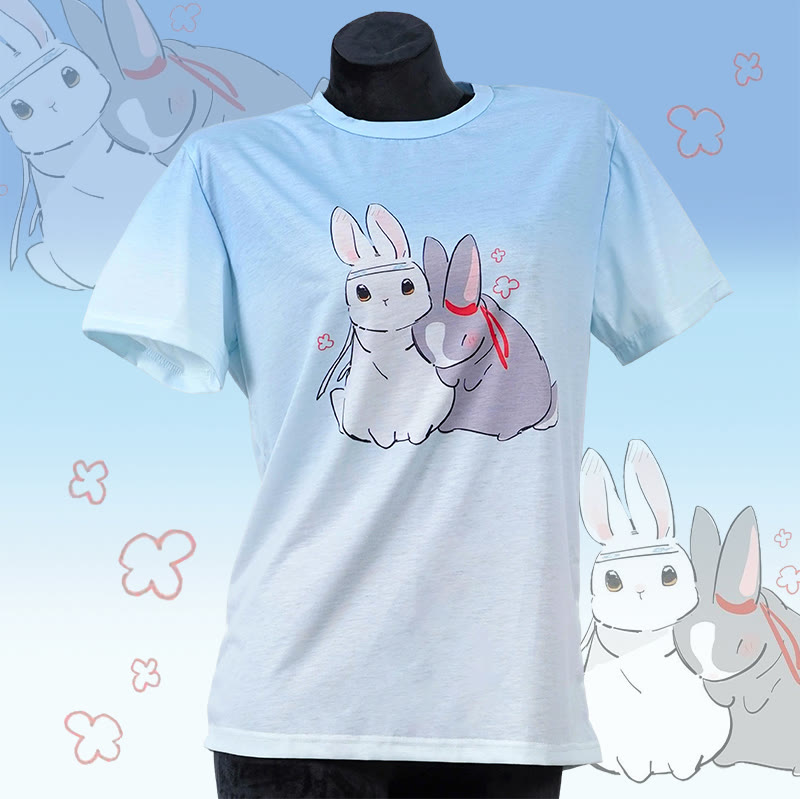 ModakawaグラデーションバニープリントカジュアルTシャツ - image 1