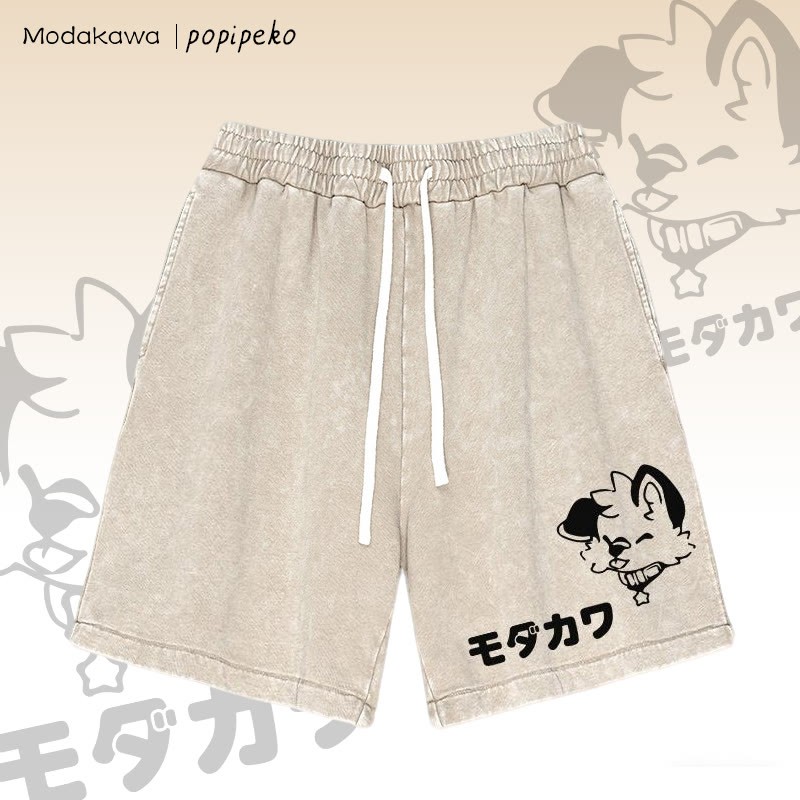 MODAKAWA × popipeko パピーレタープリント ヴィンテージウォッシュドショーツ - Apricot - 3XL - image 1