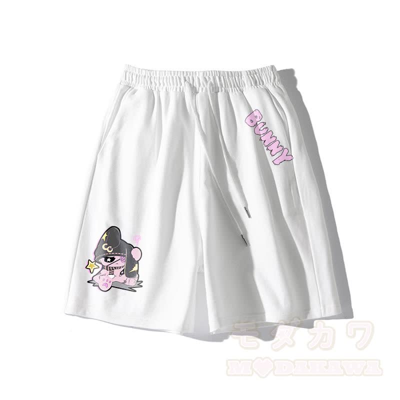 不幸なウサギのグラフィックダーク美的ショーツ - 白 - 5XL - image 2