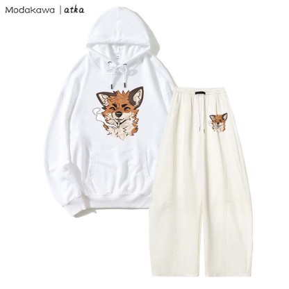 MODAKAWA X atka Fox スモーキンググラフィックパーカー ワイドレッグパンツ 2ピースセット - White - 5XL - image 2