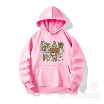 BEAR PAWS かわいいクマのグラフィック フリース裏地パーカー - ピンク - 6XL - image 2