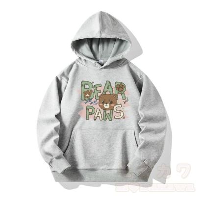 BEAR PAWS かわいいクマのグラフィック フリース裏地パーカー - グレー - 6XL - image 1
