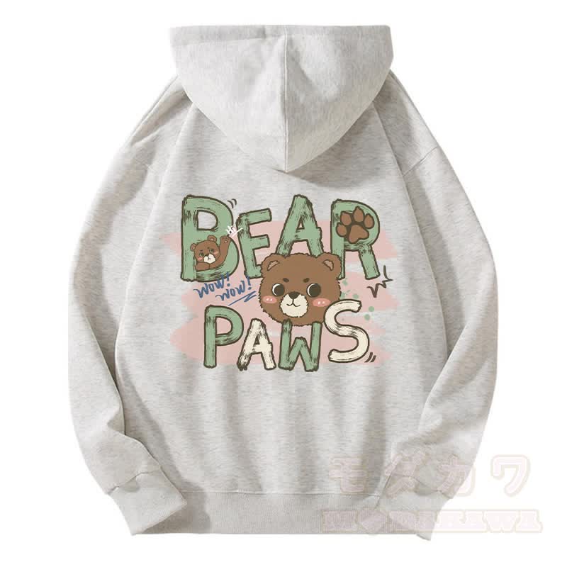 BEAR PAWS キュートなクマのグラフィック フリース裏地 ジップアップ パーカー スウェットシャツ - グレー - 5XL - image 3