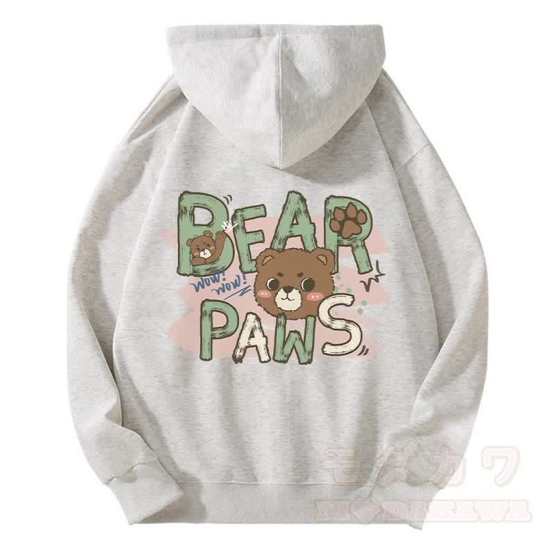 BEAR PAWS キュートなクマのグラフィック フリース裏地 ジップアップ パーカー スウェットシャツ - グレー - 5XL - image 3