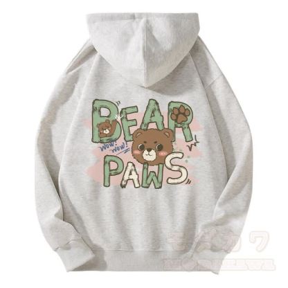 BEAR PAWS キュートなクマのグラフィック フリース裏地 ジップアップ パーカー スウェットシャツ - グレー - 5XL - image 3