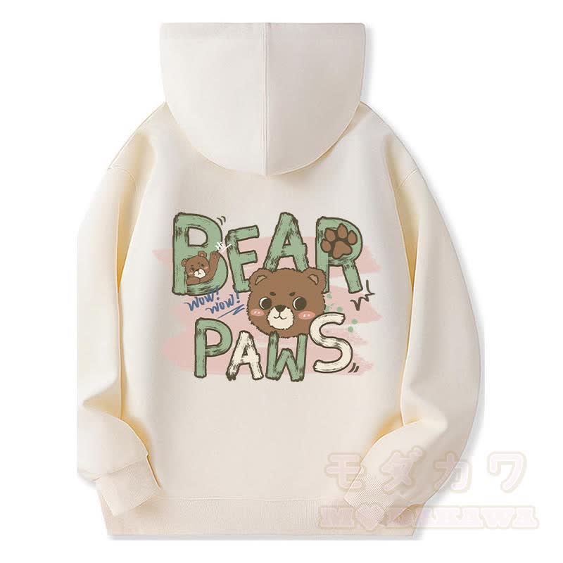 BEAR PAWS キュートなクマのグラフィック フリース裏地 ジップアップ パーカー スウェットシャツ - ベージュ - 5XL - image 2