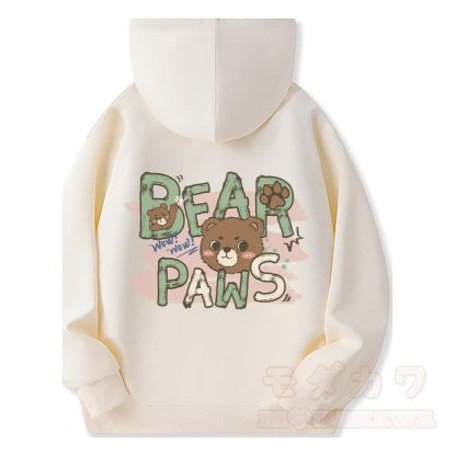 BEAR PAWS キュートなクマのグラフィック フリース裏地 ジップアップ パーカー スウェットシャツ - ベージュ - 5XL - image 2