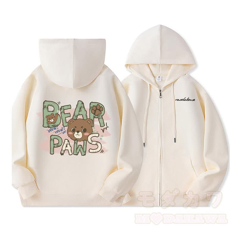 BEAR PAWS キュートなクマのグラフィック フリース裏地 ジップアップ パーカー スウェットシャツ - image 1