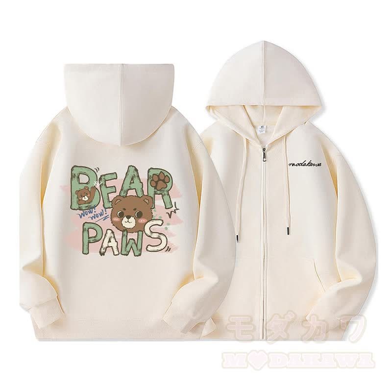 BEAR PAWS キュートなクマのグラフィック フリース裏地 ジップアップ パーカー スウェットシャツ - image 1