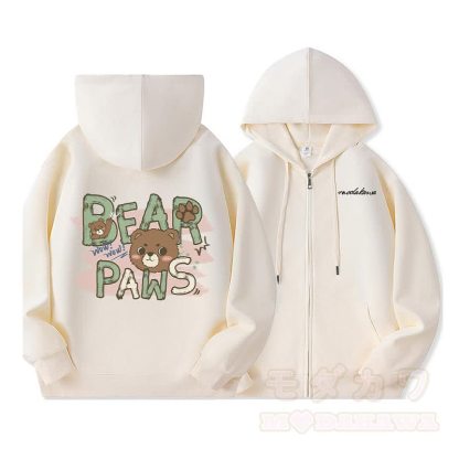 BEAR PAWS キュートなクマのグラフィック フリース裏地 ジップアップ パーカー スウェットシャツ - image 1