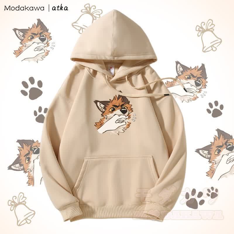 遊び心のあるキツネのグラフィック フリース裏地パーカー - アプリコット - 5XL - image 2