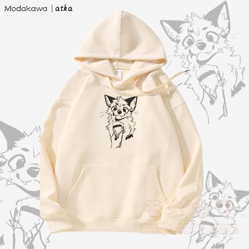 キツネがアイスクリームを食べるグラフィック フリース裏地パーカー - ベージュ - 5XL - image 2