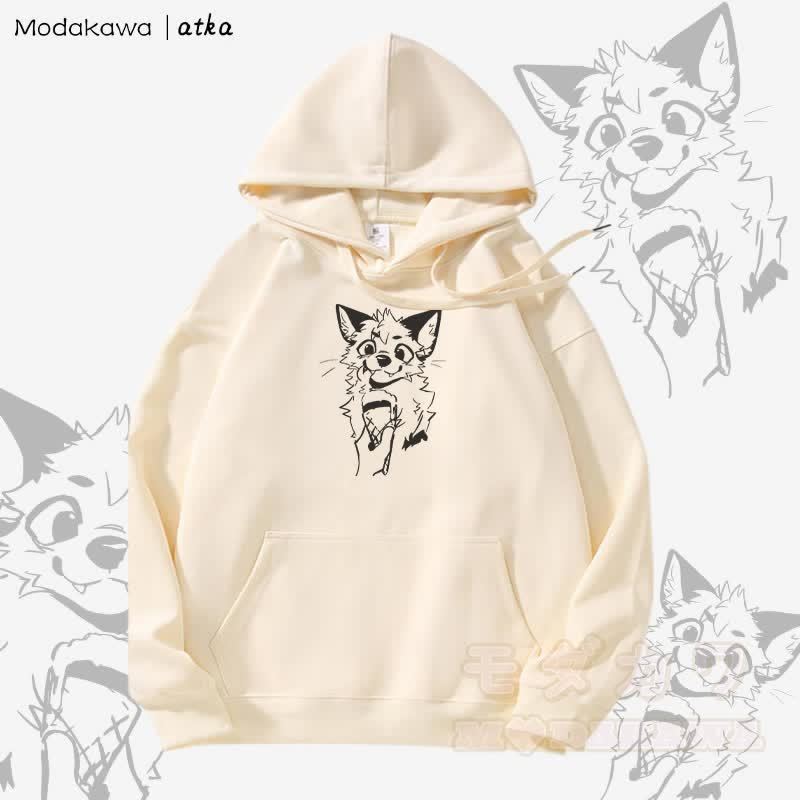 キツネがアイスクリームを食べるグラフィック フリース裏地パーカー - ベージュ - 5XL - image 2