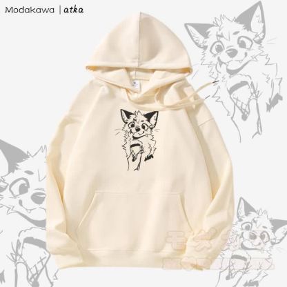 キツネがアイスクリームを食べるグラフィック フリース裏地パーカー - ベージュ - 5XL - image 2