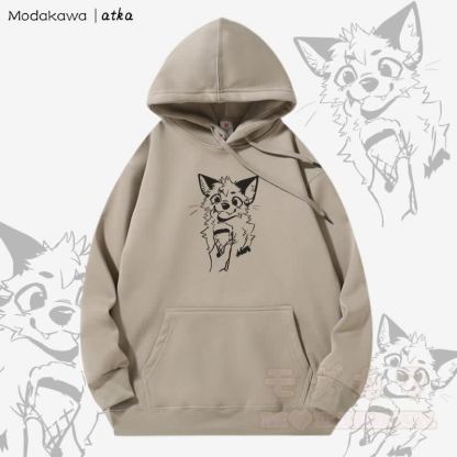 キツネがアイスクリームを食べるグラフィック フリース裏地パーカー - ライトカーキ - 5XL - image 1