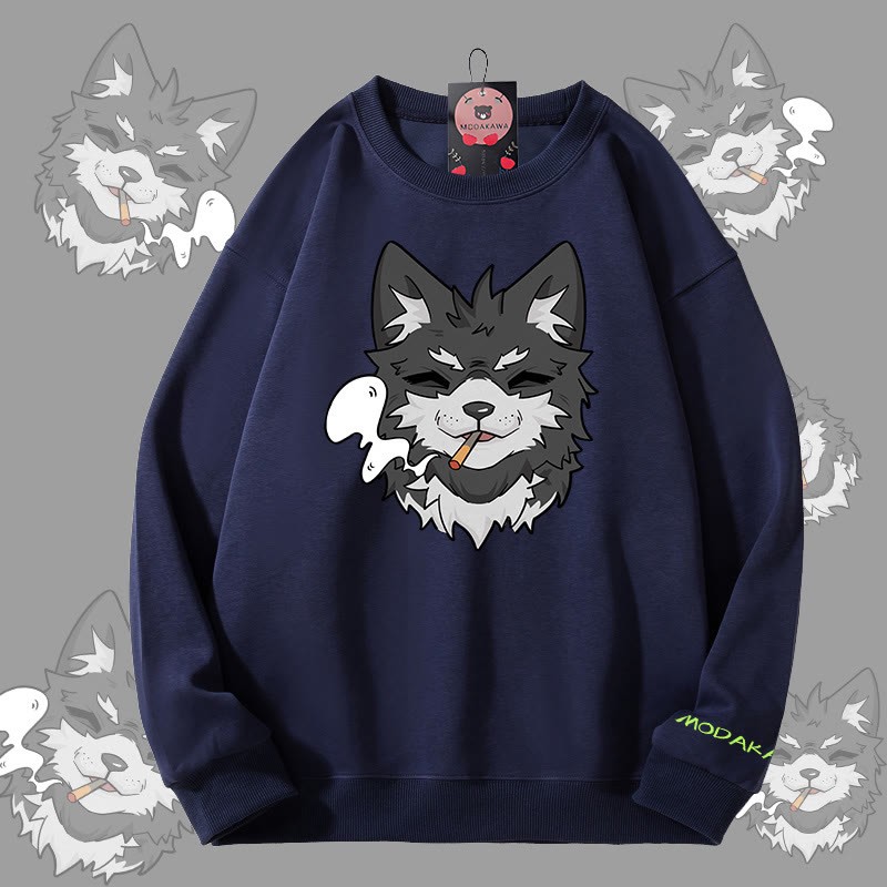 MODAKAWA スモーキングパピー グラフィック ユニセックス スウェットシャツ - Purplish Blue - 5XL - image 2